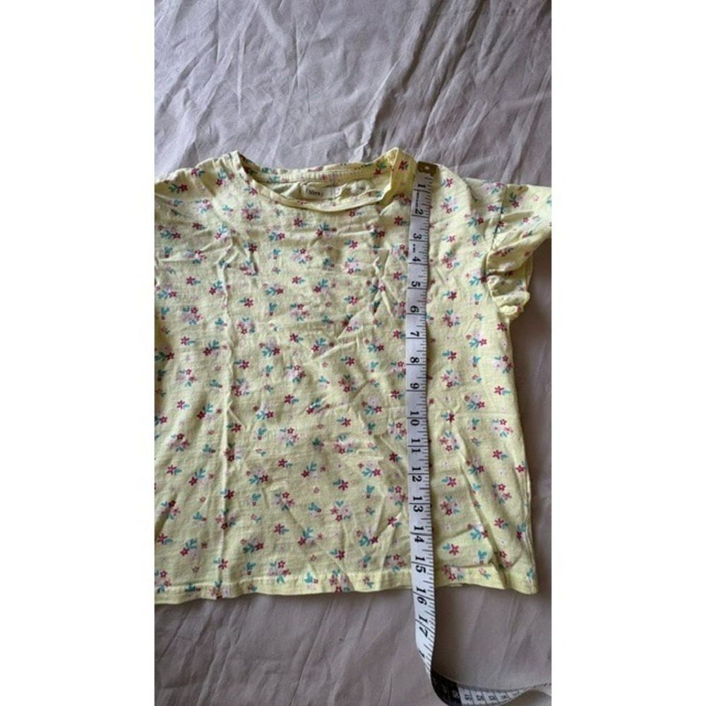 Sfera Girls Youth Size 7-8 Yellow Floral Glitter Print Ruffle Sleeve T-shirt Top - Picture 6 of 11